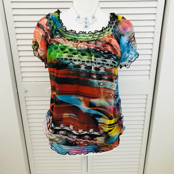 B•Wear Tops - B•Wear Multi-Colored Short-Sleeve Blouse with Cami